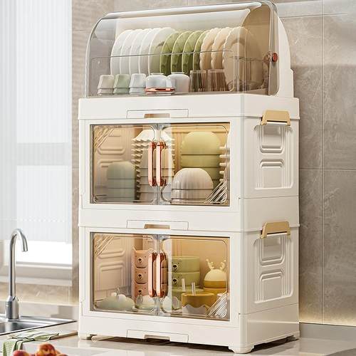 厨房碗架家用碗筷收纳盒带盖子放餐具碟盘装碗箱塑料碗盘柜沥水置
