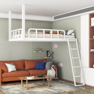 铁艺高架床小户型儿童阁楼式上床下桌省空间覆式二楼床悬空铁艺床