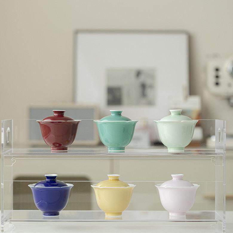 原矿釉纯色盖碗手工陶瓷泡茶碗马克龙功夫茶具不烫手茶艺
