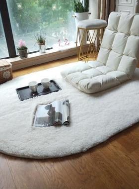 DOA 奶白色椭圆形卧室床边毯长毛绒柔软客厅茶几地毯可机洗飘窗毯