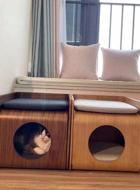 胡桃木树洞猫屋边柜人宠共用猫咪窝边几家用简约床头柜凳子椅子