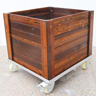 防腐木花箱户外庭院阳台长方形大号种树带轮可移动种菜碳化木花盆