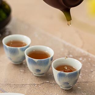 茶碗喝茶杯 手绘茶杯陶瓷功夫小茶杯单杯主人杯白瓷品茗杯茶盏套装