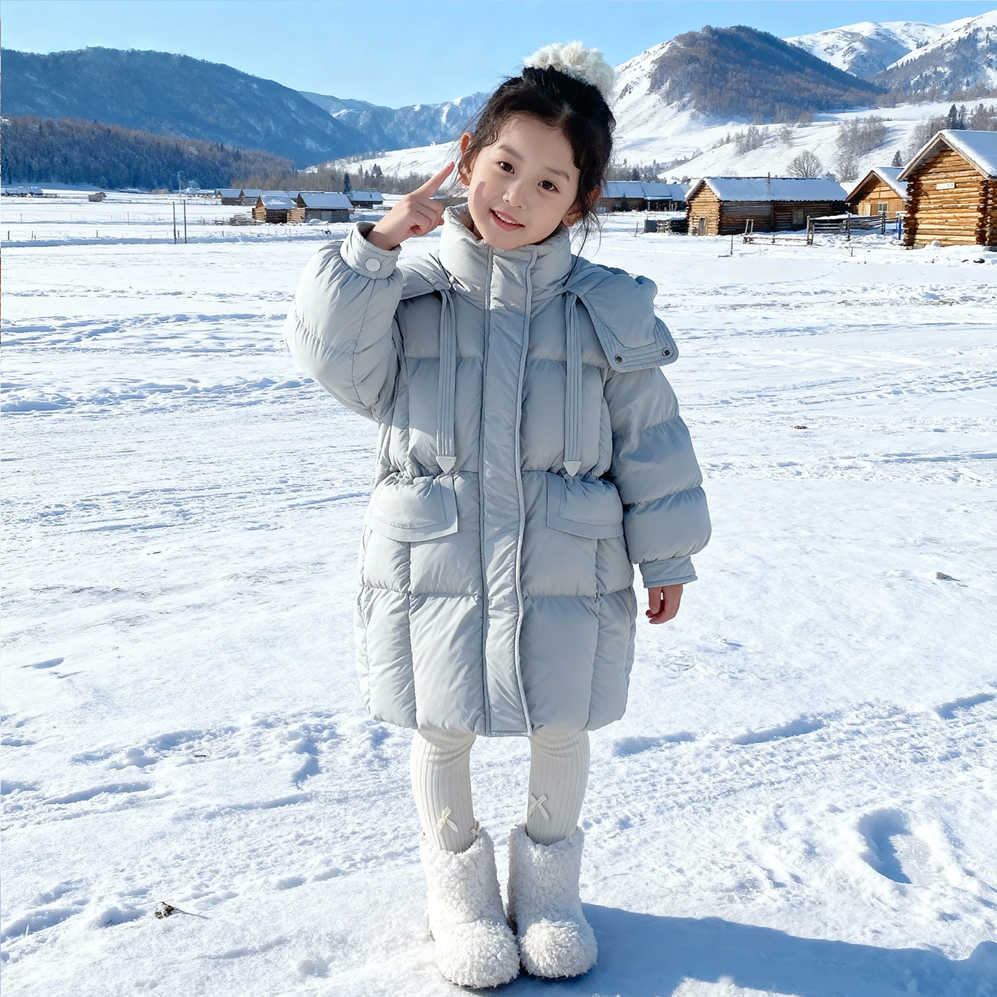 中长款女童羽绒服90白鸭绒