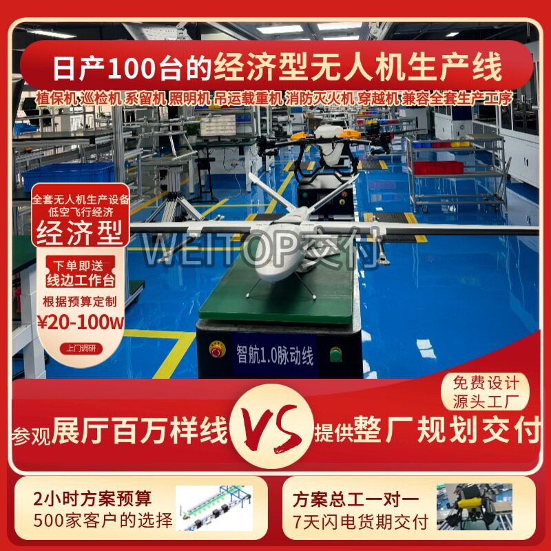 侦查单程固定翼无人机组装线吊运送货多旋翼无人机生产线低空经济