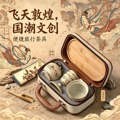 文创敦煌旅行茶具一壶三杯便携快客杯节日活动开业伴手礼定制logo
