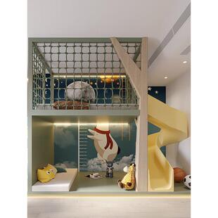 儿童房全屋定制树屋高架床小户型上床下空儿童床秘密基地滑梯床