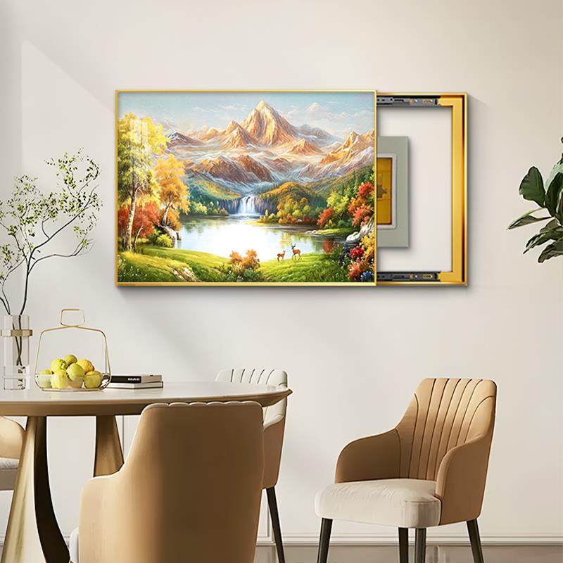聚宝盆山水电表箱装饰画2025新款免打孔轻奢配电箱遮挡挂画空开箱,家居饰品,现代装饰画,淘宝优惠券,粉丝福利购,淘宝优惠卷