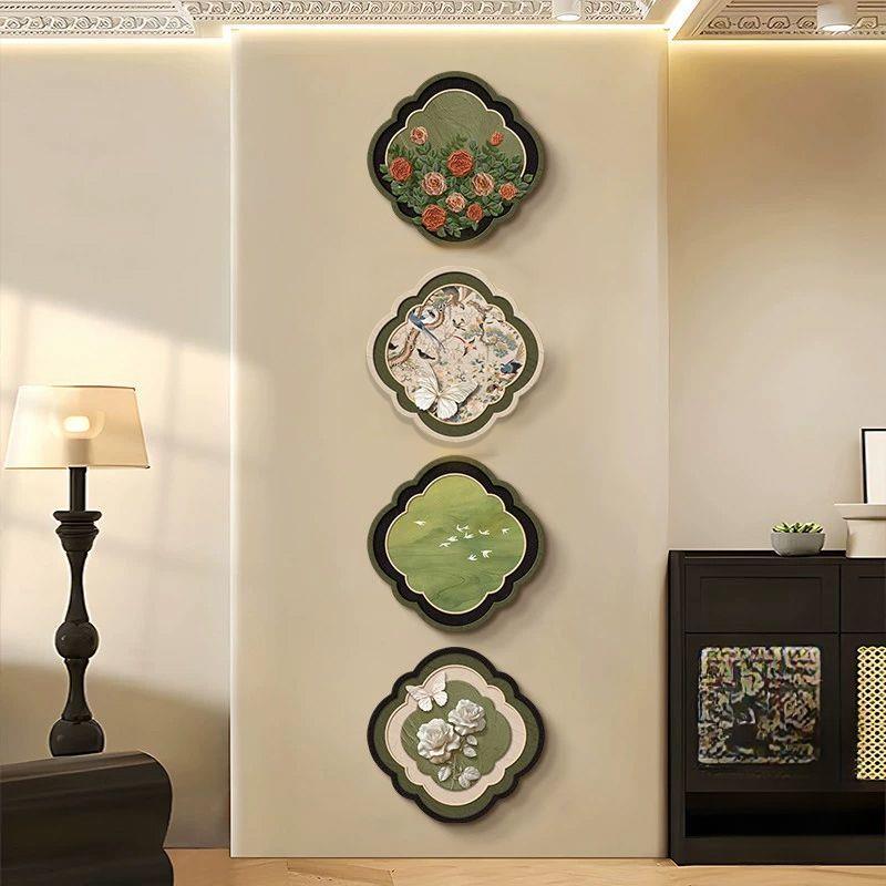 中世纪风格门厅装饰画法式客厅电视背景墙灯画覆古走廊四联355