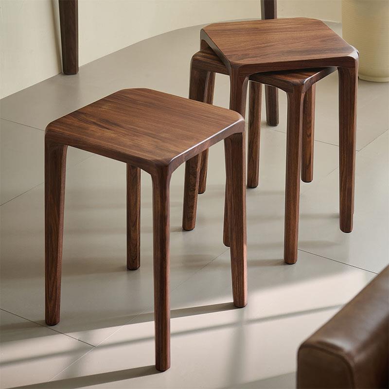 新中式乌金木实木餐桌凳子家用客厅轻奢餐凳可叠放餐椅高方板凳