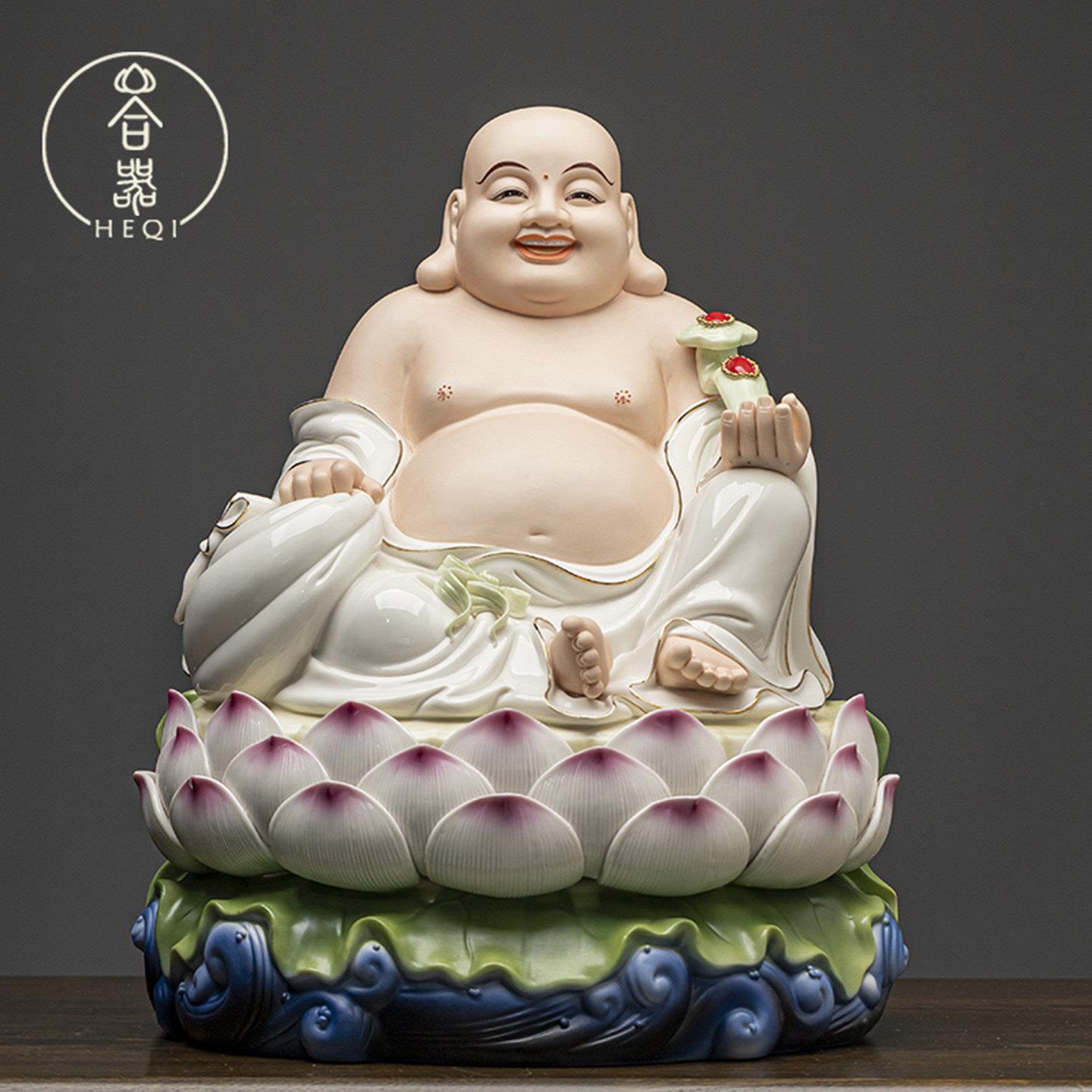 德化陶瓷弥勒佛摆件中式风格招财保平安创意弥勒佛桌面摆设