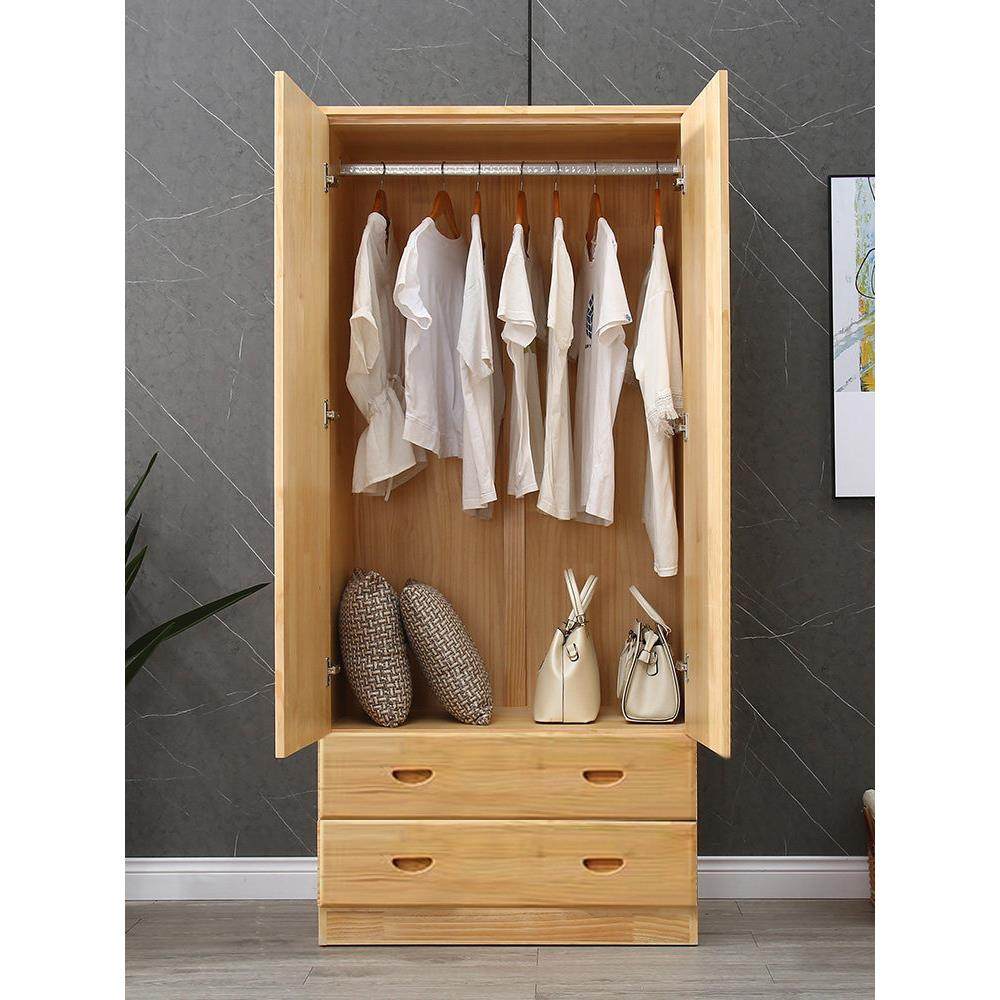 原木全实木衣柜家用卧室北欧简约两门三门环保儿童衣橱小户型定制