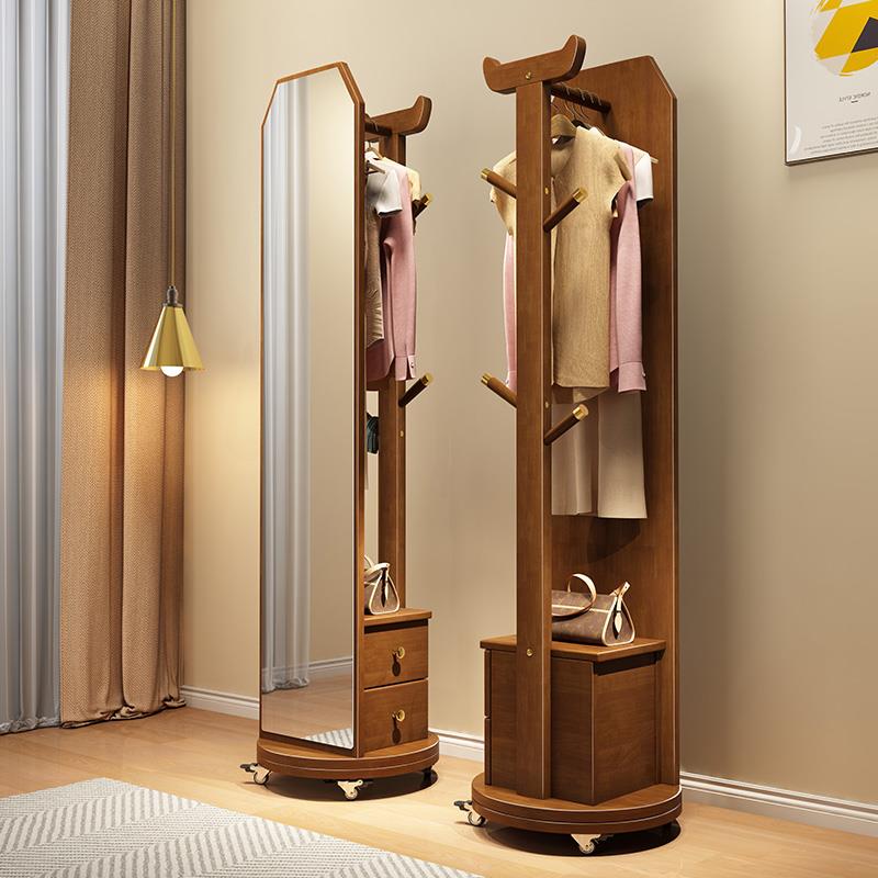 全实木全身镜家用多功能收纳落地镜卧室全身镜衣帽架一体全身镜子