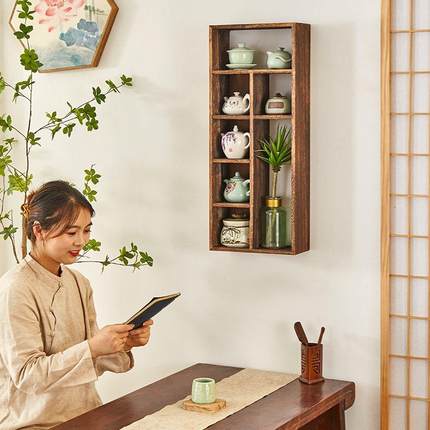博古架实木中式功夫茶杯置物收纳紫砂壶展示桌面茶器茶具茶壶摆放
