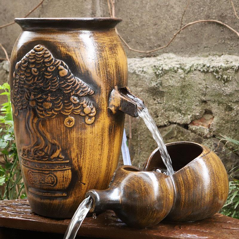 古法循环水生态鱼缸陶罐瀑布养鱼池神器室外庭院景观造景流水摆件