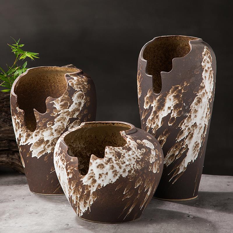 景德镇手工多肉植物紫乐切口缺口覆古泼墨粗陶陶罐大口径土培花盆