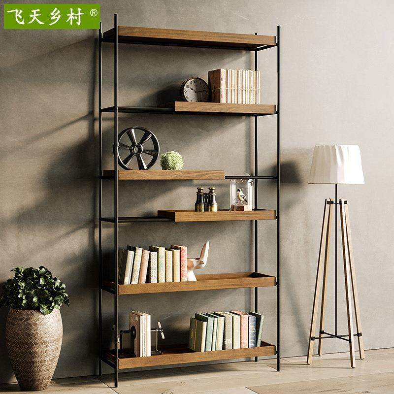 现代简约实木书架玄关客厅铁艺隔断架卧室收纳架置物架多层展示架