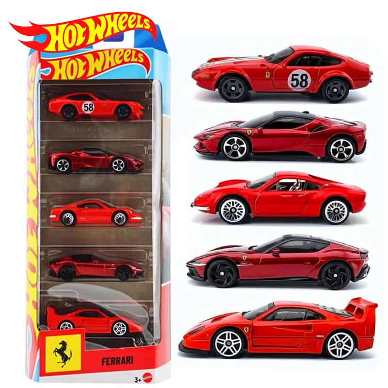 风火轮HOTWHEELS法拉利五连包JLN12赛车合金汽车收藏模型玩具礼物
