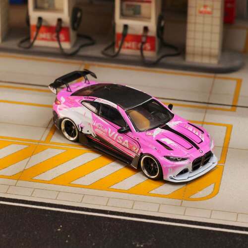SW 1:64 宝马 M4 G82 Visa粉白花车仿真合金汽车模型静态收藏摆件