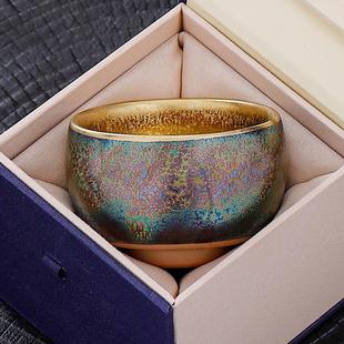 七彩孔雀曜变鎏金建盏功夫茶杯个人专用主人杯纯手工茶盏建盏礼品