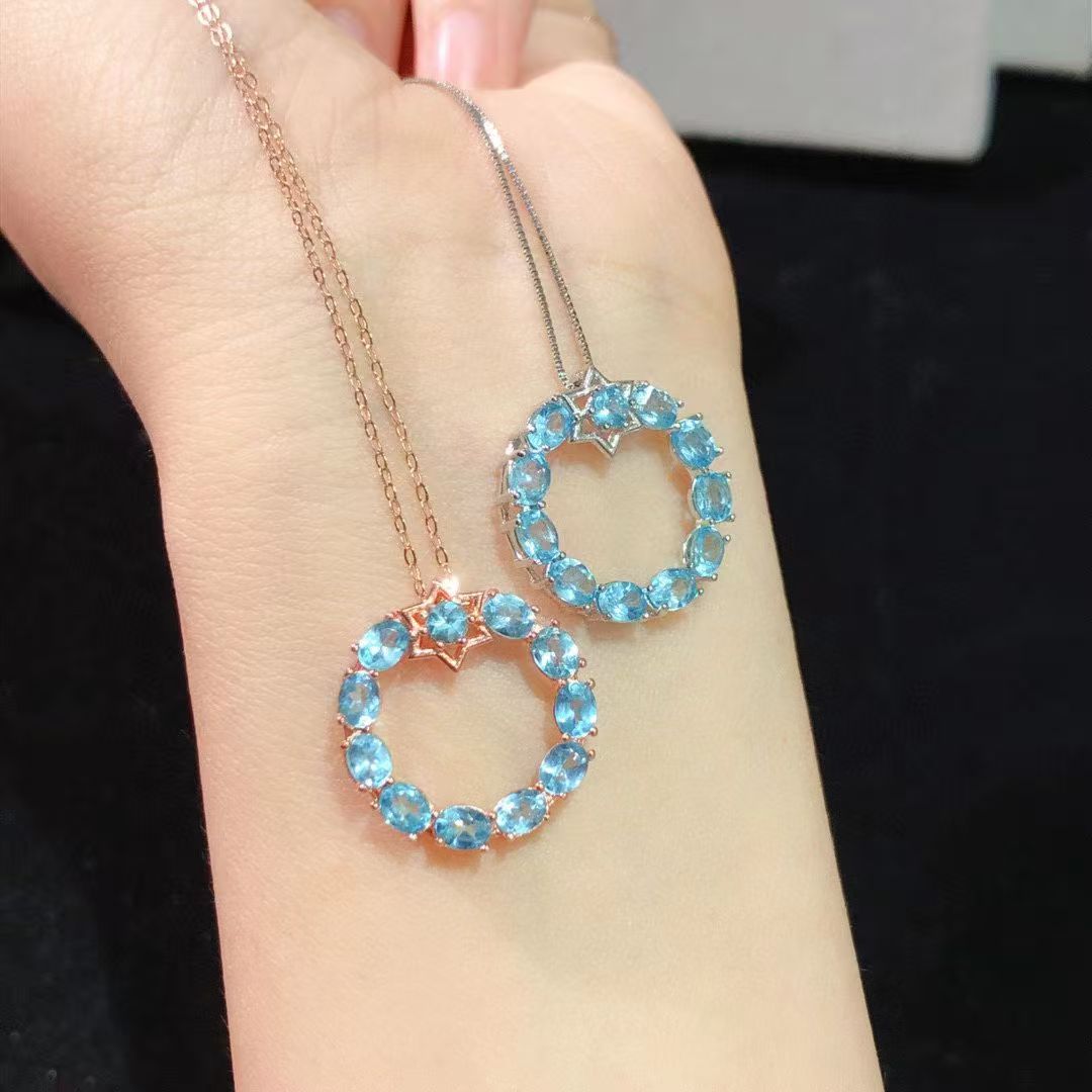 【地大珠宝】天然磷灰石吊坠项链女小众设计师款锁骨链