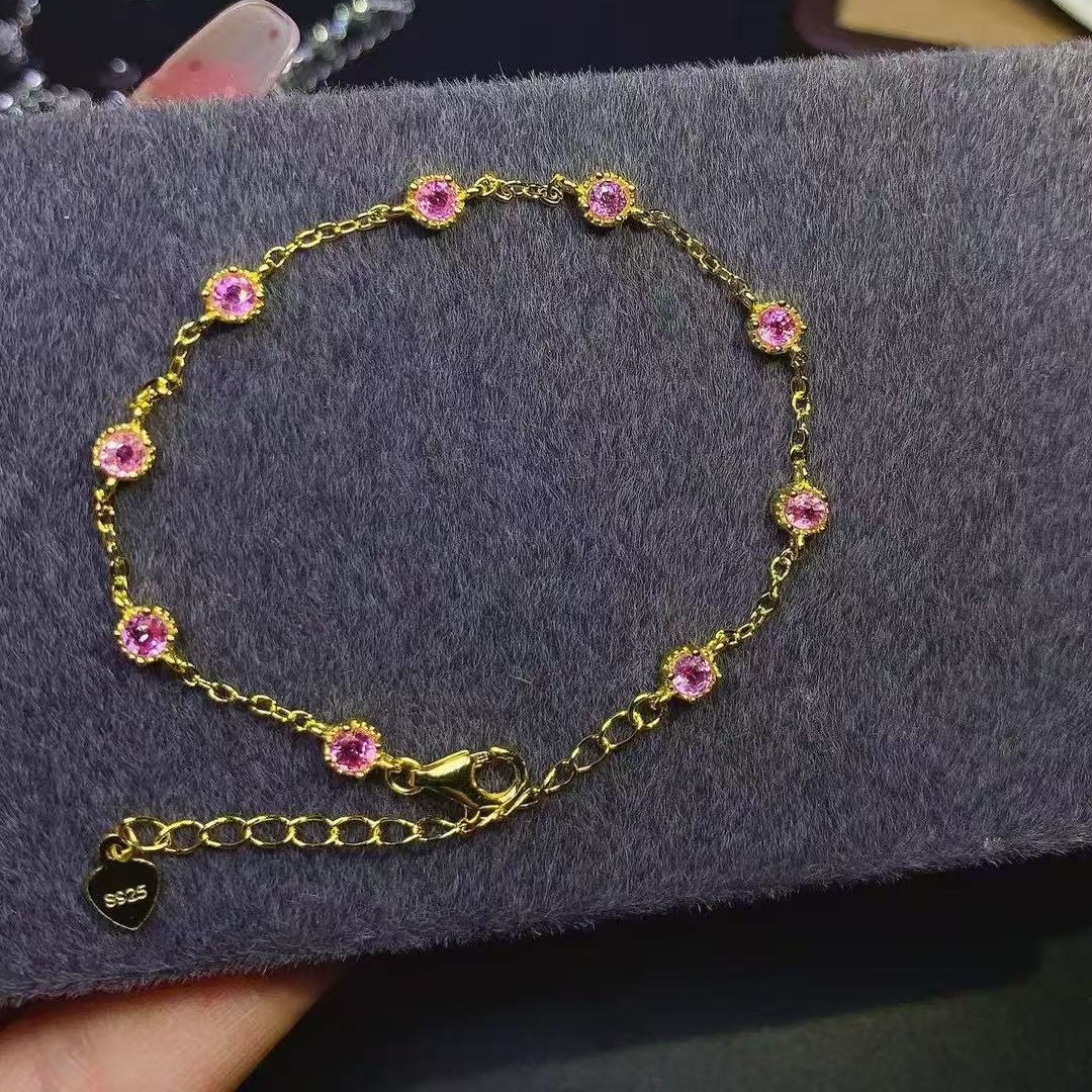 无烧帕帕拉恰粉蓝宝手链5A级宝石