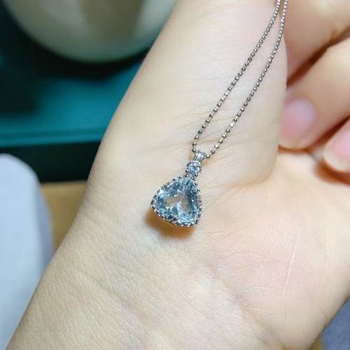 天然海蓝宝项链晶体干净精致百搭