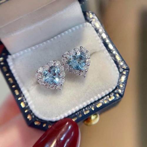 极美海蓝宝耳钉18k女轻奢礼物