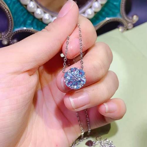 天然海蓝托帕石吊坠女小众锁骨链