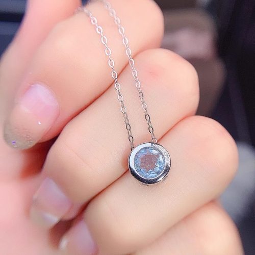 天然海蓝宝项链女925银时尚礼物