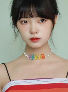 西迟水晶小熊透明感项链