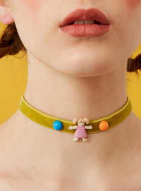 西迟羊角辫小女孩颈链锁骨链秋日糖果色项链可爱卡通撞色小众项圈