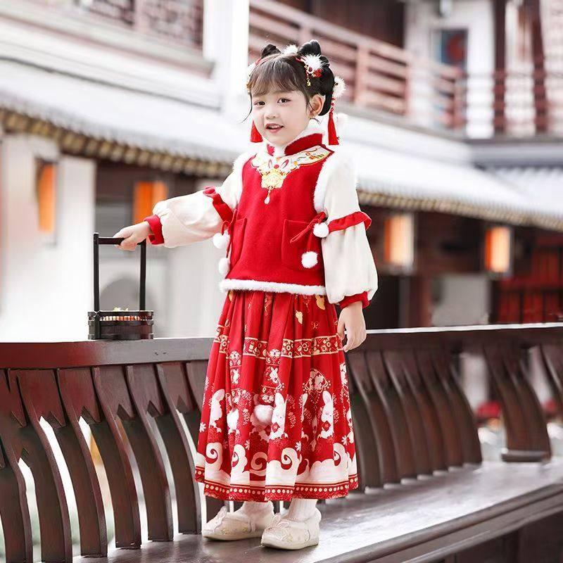 中国风加厚冬装女童古装拜年服