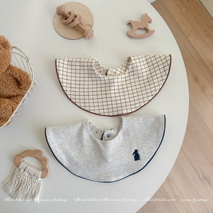 亲瑞秋冬纯棉格子婴儿围嘴围兜宝宝口水巾新生儿双面戴小围嘴围脖