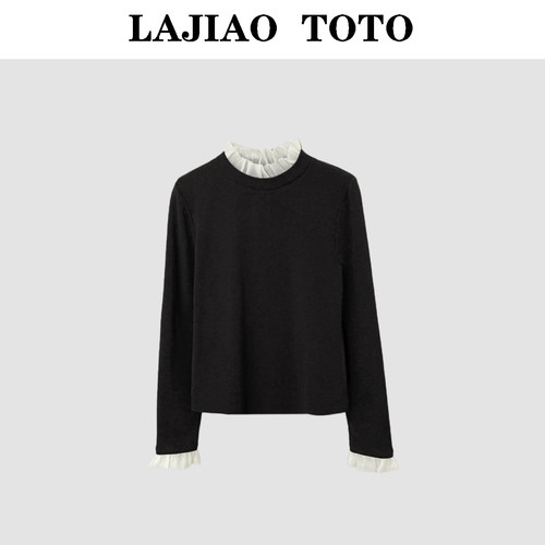 LAJIAO TOTO蕾领打底山羊绒高级感秋冬舒适女士透气长袖T恤#61836