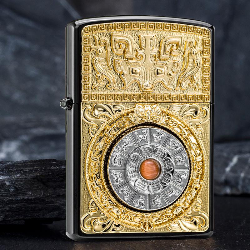 旋转十二生肖转盘打火机新品六字真言防风煤油打火机