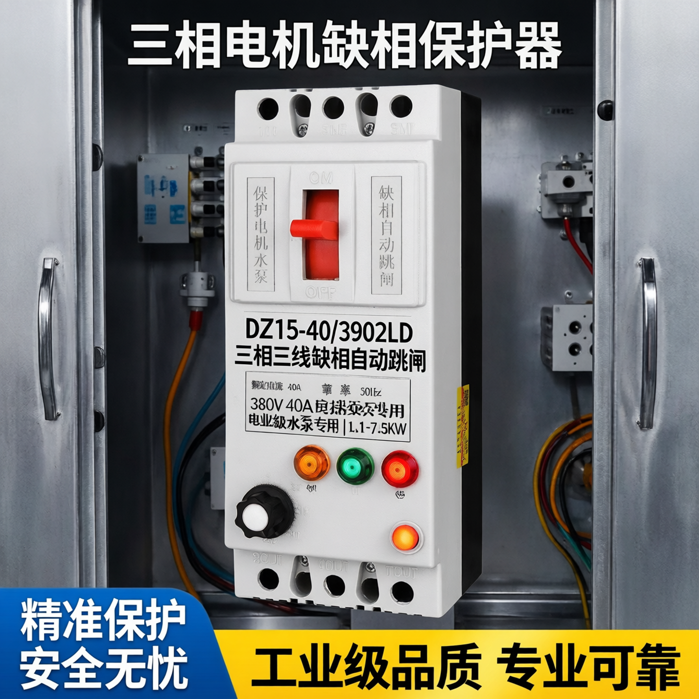 三相电机缺相保护器380V水泵过载开关漏电保护断路器40A100A