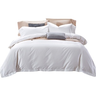 宾馆三四件套纯白色酒店床上用品贡缎条纹旅馆全棉单床单被套