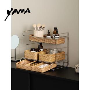 YANA亚纳高颜值不锈钢大容量收纳层架桌面化妆品收纳盒高级感置物