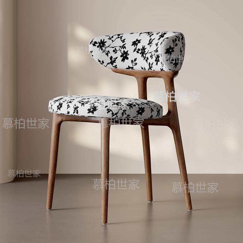 中古全实木餐桌椅法式复古风家用靠背椅子设计师布艺时尚北欧餐椅