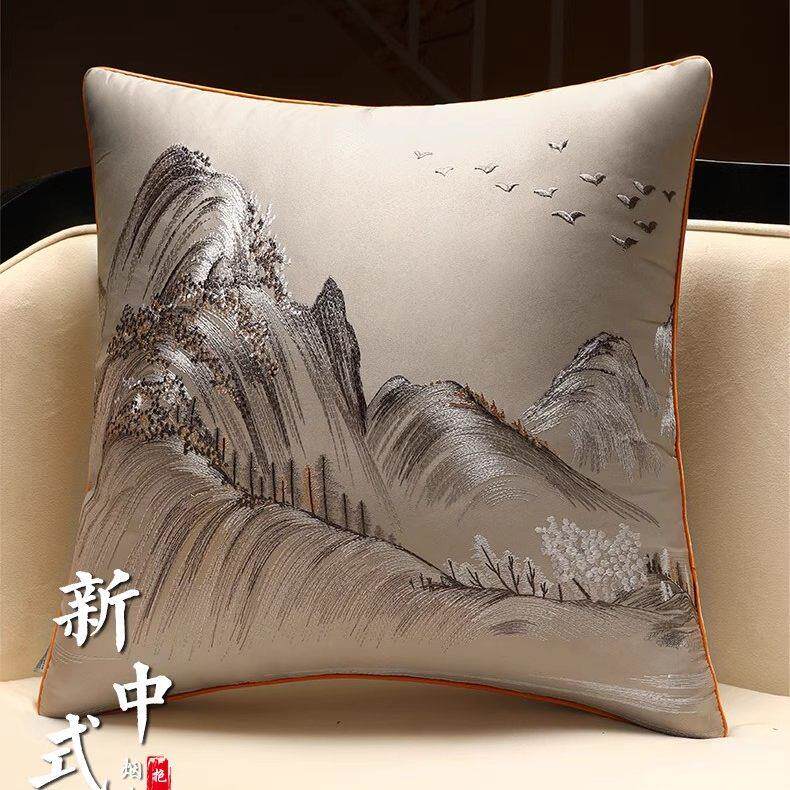 新中式靠山靠垫中式抱枕沙发客厅轻奢高级感床头靠背垫靠枕套含芯