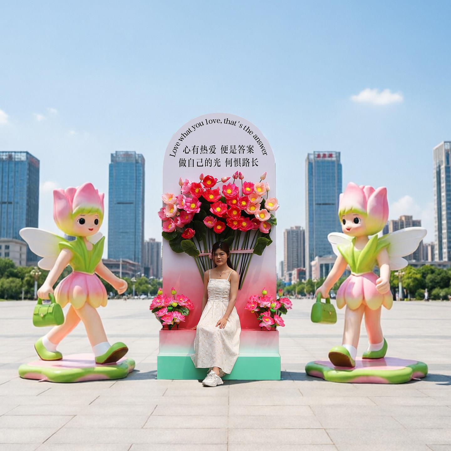 婚礼浪漫布景装饰玫瑰花仙子花台摆件商场中庭网红打卡玻璃钢雕塑