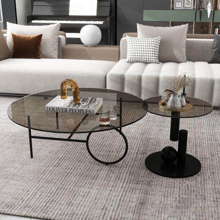 茶几客厅家用2025新款轻奢高级感玻璃圆形小户型创意现代简约岩板