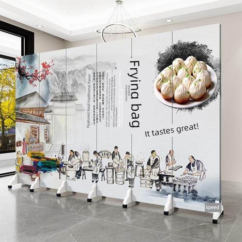 早餐屏风隔断饭店包间烧烤火锅店餐饮隔断墙简易折叠移动简约现代