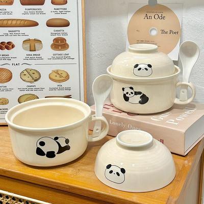 泡面 面碗学生宿舍学生家用日式可爱卡通大容量陶瓷带盖子汤碗装