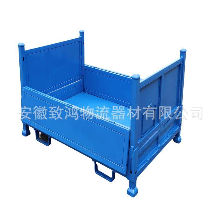 上海苏州金属周转箱钢料MS005铁皮箱重箱型铁物废流仓储笼框折叠