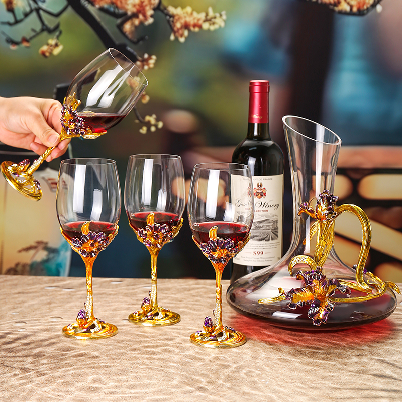 创意珐琅彩红酒杯鸢尾醒酒器套装