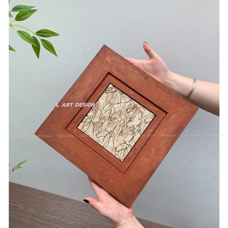 L ART 橙色轻中古手绘立体木雕装饰画马元素样板房客厅电表箱挂画图片