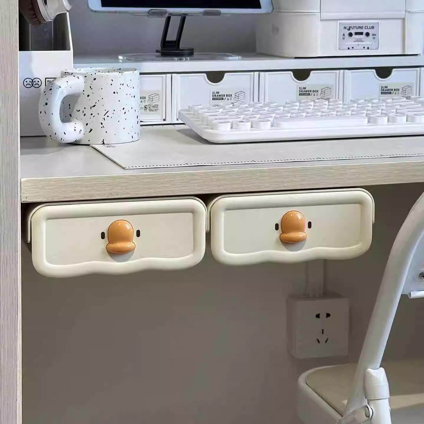 桌下隐形抽屉收纳盒滑道轨道免打孔办公室宿舍整理盒容量大置物架,收纳整理,桌面收纳盒,淘宝优惠券,粉丝福利购,淘宝优惠卷