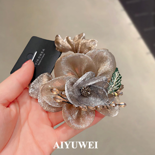 网纱花朵发圈高级感仿水晶发饰头绳2025新款 中式 宫廷风肠圈发绳女